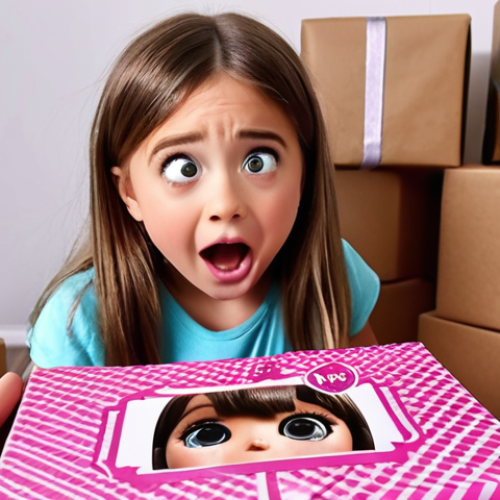 Home 23 ** A child excitedly unboxing a LOL Surprise! doll, with multiple layers of wrapping and accessories scattered around. Focus on the expressions of anticipation and surprise.
**