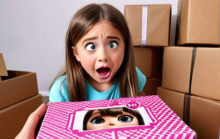 ** A child excitedly unboxing a LOL Surprise! doll, with multiple layers of wrapping and accessories scattered around. Focus on the expressions of anticipation and surprise.
**