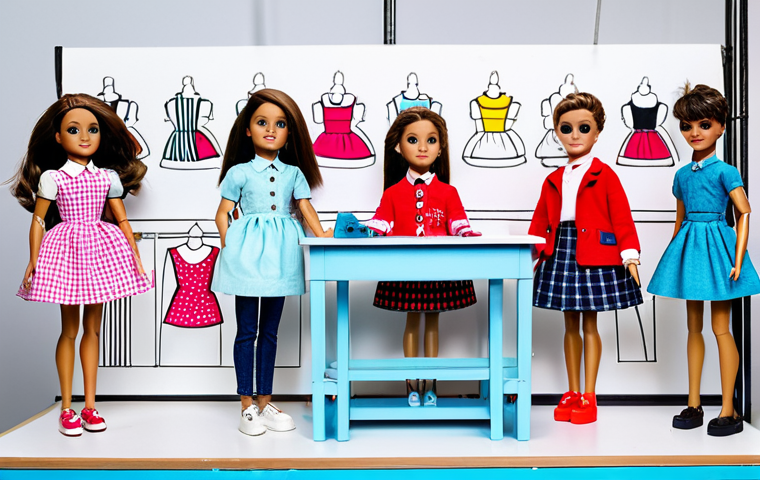 LOL Surprise! Fashion Design Studio**
"A bright and colorful fashion design studio for LOL Surprise! dolls, fully clothed miniature mannequins wearing trendy outfits, sewing machine, fabric swatches, design sketches on the walls, appropriate attire, safe for work, perfect anatomy, natural proportions, professional studio photography, high quality"
**