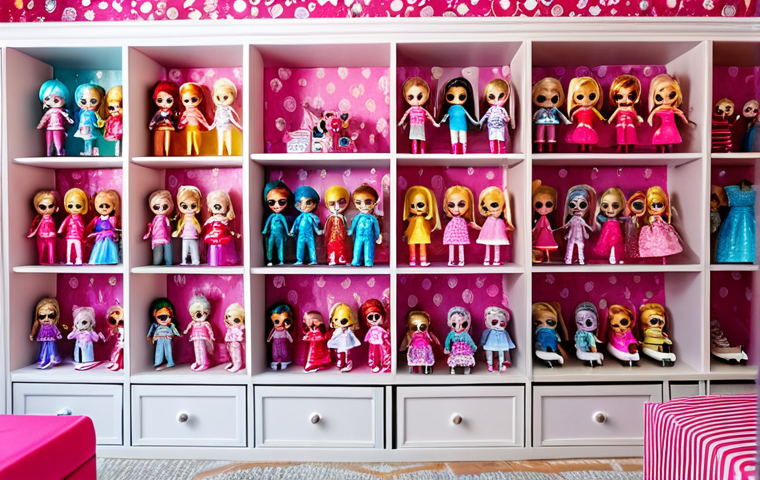 LOL 서프라이즈의 신규 출시 상품 리스트 - LOL Surprise! Collection Display**
"A brightly lit children's bedroom with shelves displaying a lar...